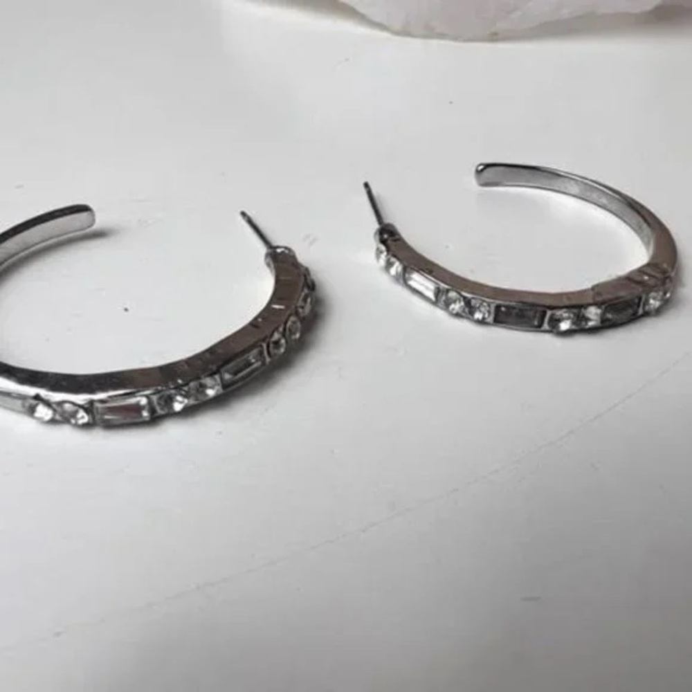 Small Rhinestone Hoop Earrings - Picture 2 of 5